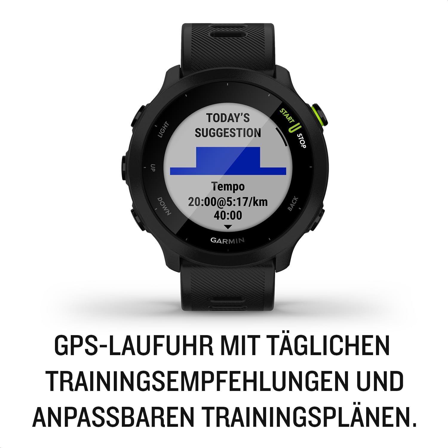 Garmin Forerunner 55 GPS-Laufuhr, 1,04" Always-On Display, Trainingsempfehlungen, Prognosen, Sport-Apps, 14 Tage Akku