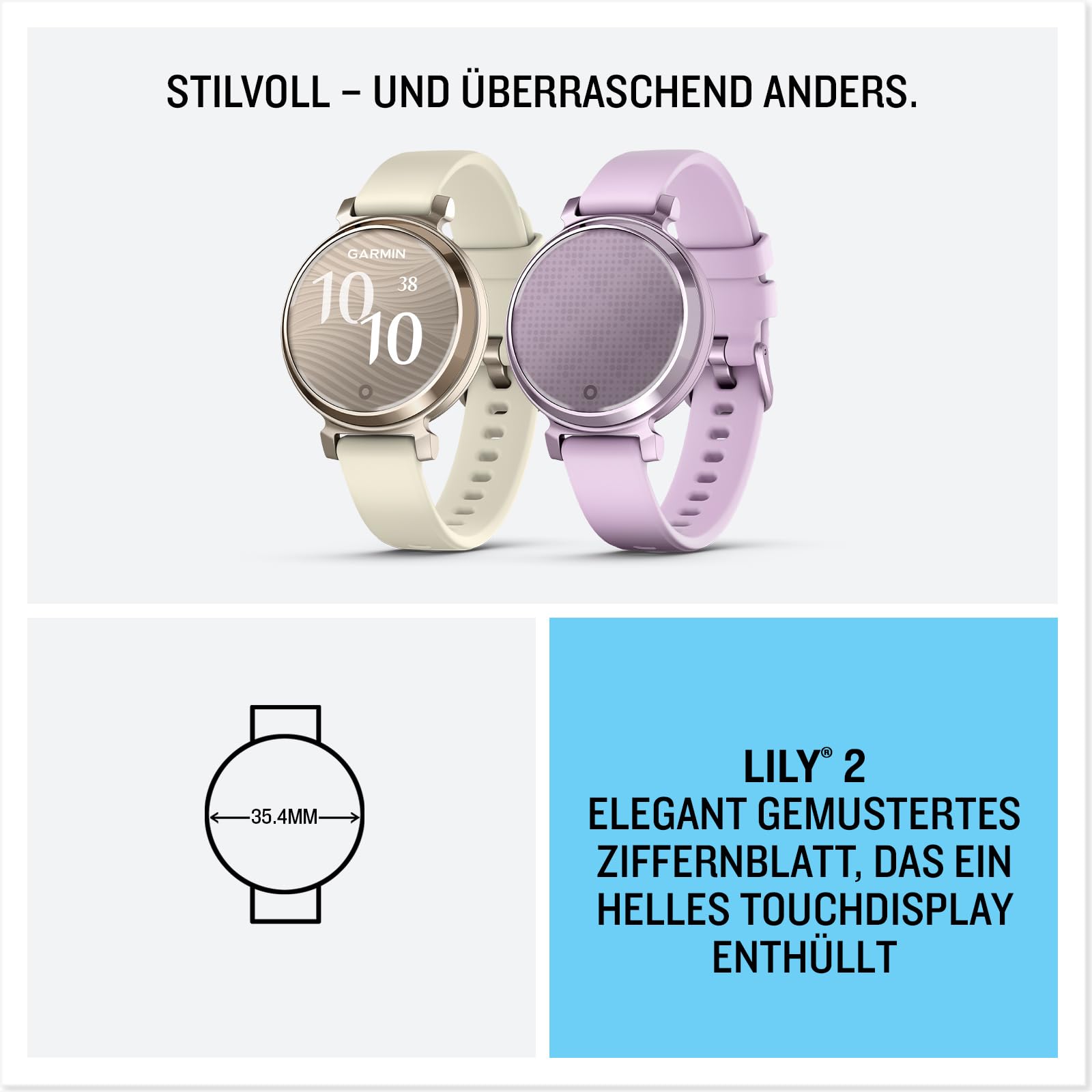 Garmin Lily 2 35mm Fashion-Smartwatch, 0,9" Touchdisplay, 15+ Sport-Apps, Fitness- & Gesundheitsdaten, 5 Tage Akku