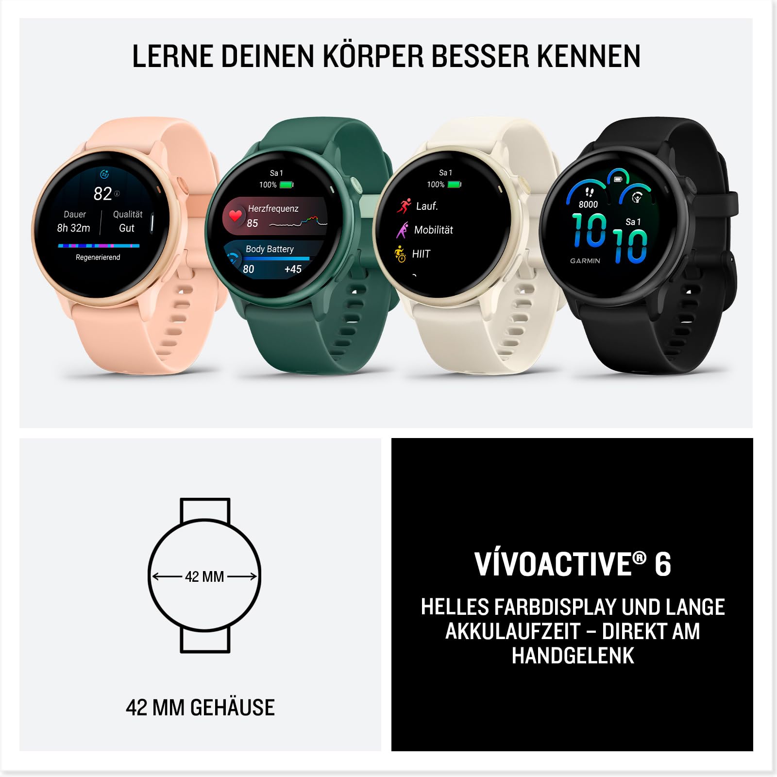 Garmin vívoactive 6 42mm Fitness-Smartwatch, 1,2" AMOLED, 80+ Sport-Apps, GarminPay, Health & Training, 11 Tage Akku