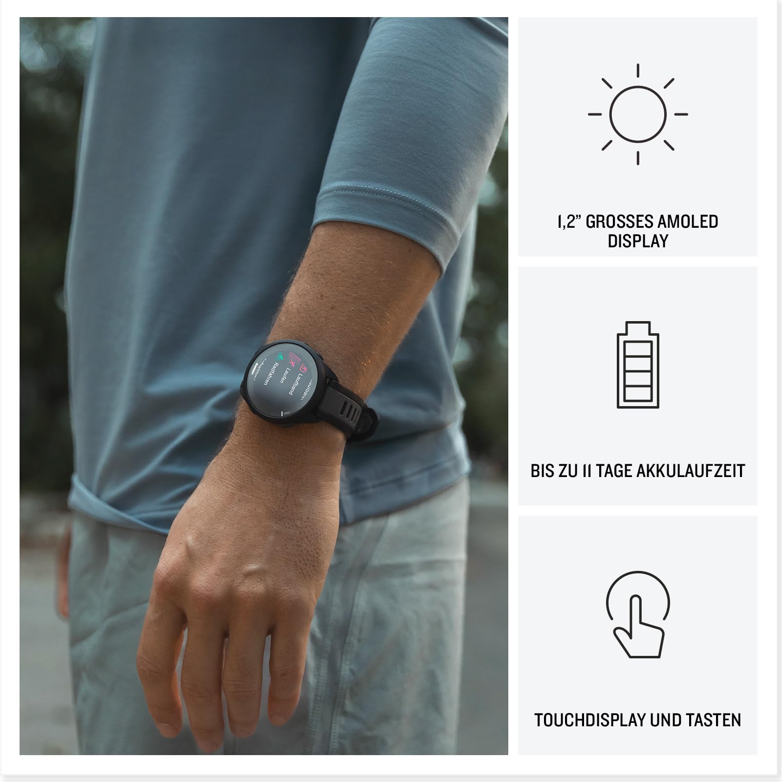 Garmin Forerunner 165 43mm Lauf-Smartwatch, 1,2" AMOLED, 25+ Sport-Apps, Trainingsempfehlungen, bis 11 Tage Akku