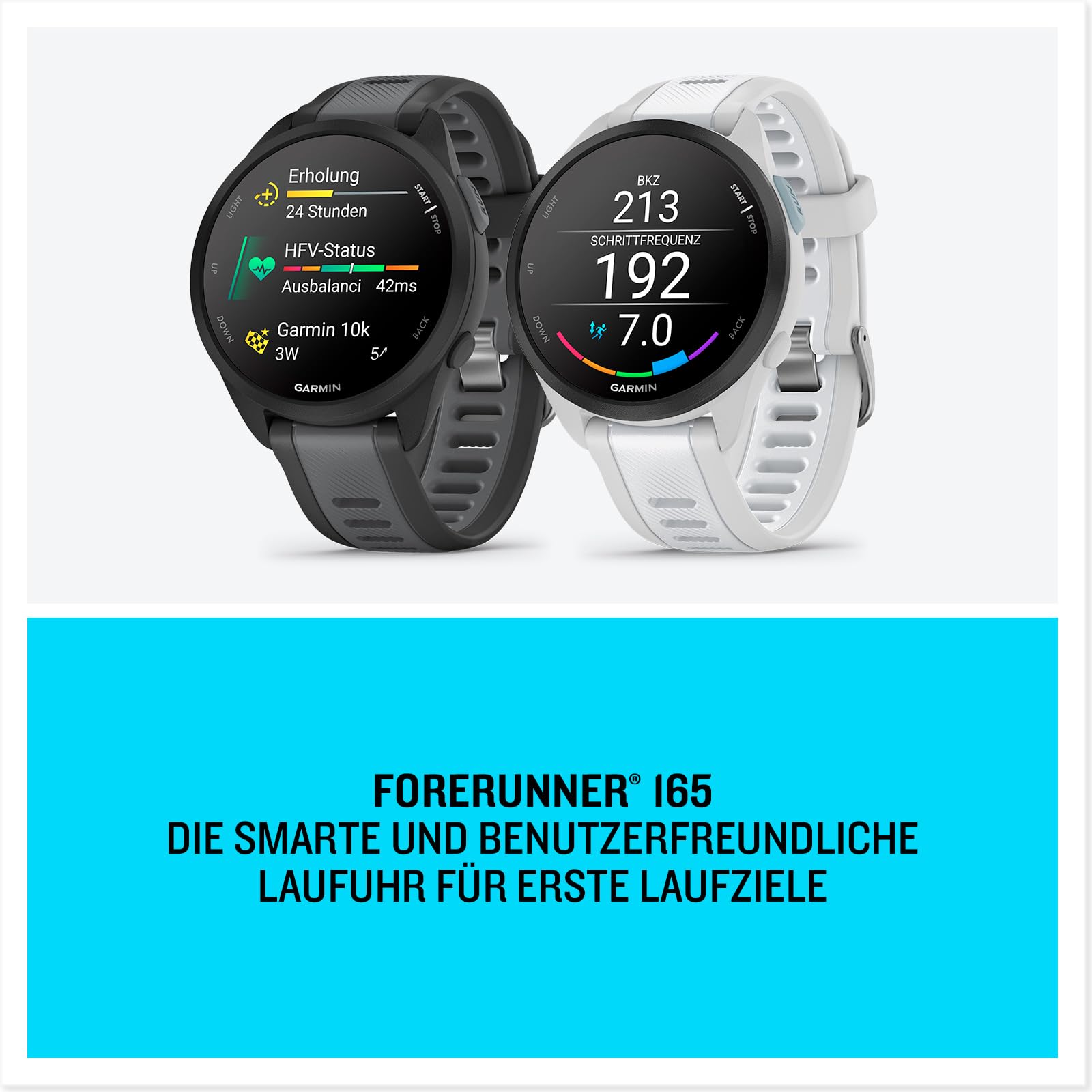 Garmin Forerunner 165 43mm Lauf-Smartwatch, 1,2" AMOLED, 25+ Sport-Apps, Trainingsempfehlungen, bis 11 Tage Akku