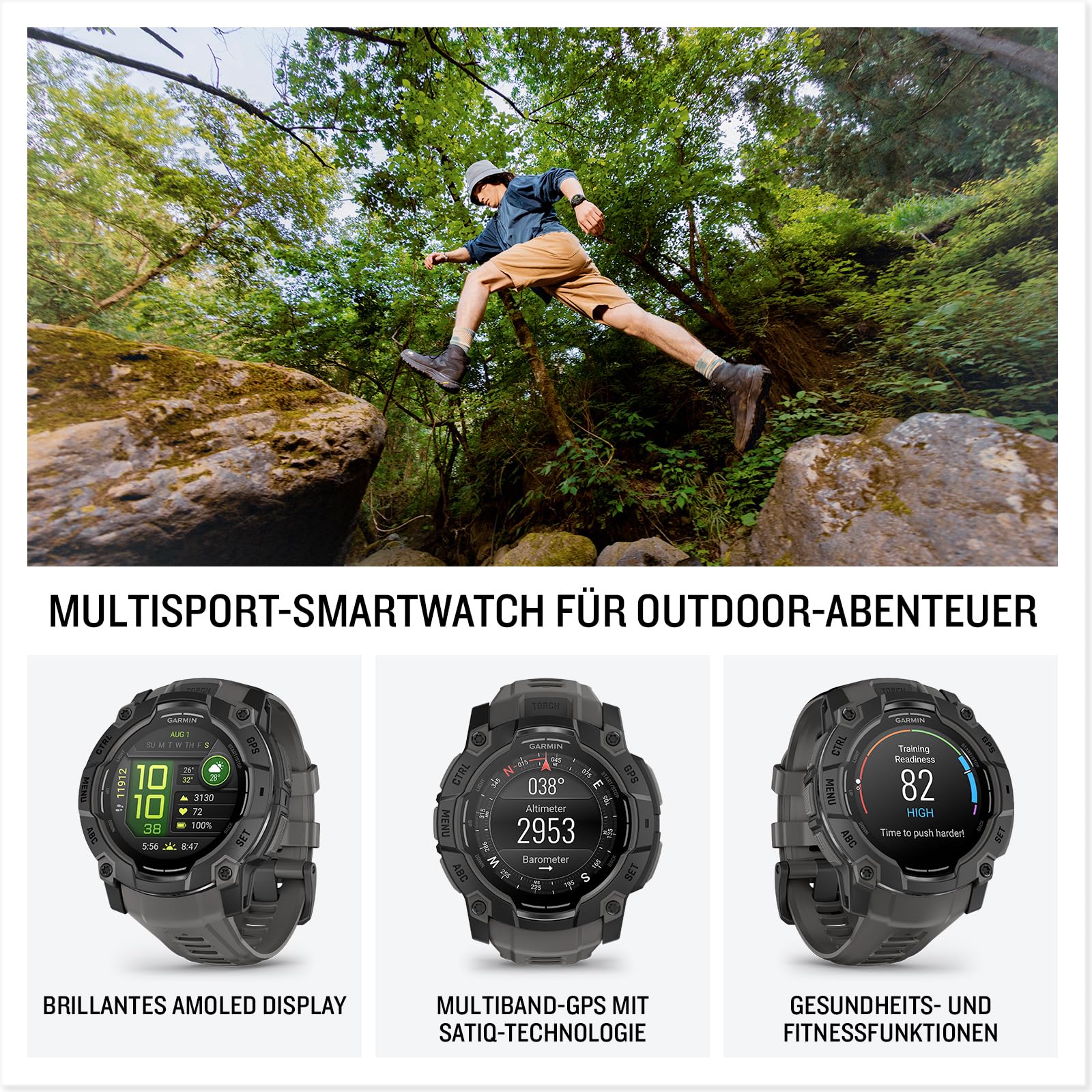 Garmin Instinct 3 50mm AMOLED (renewed), GPS-Multisportuhr, 1,3" AMOLED, 80+ Sport-Apps, bis 24 Tage Akku, Health Coach